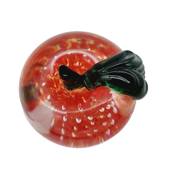 Lenox Art Glass Apple Paper Weight Controlled Bubbles Clear Red Teacher Gift - Picture 5 of 5
